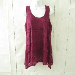 One World Tank Top M Medium Purple Crochet Lace Sleeveless